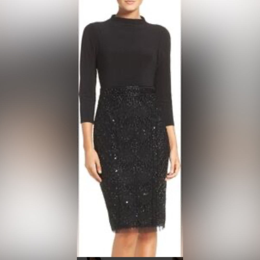 Adrianna Papell Black Long Sleeve Sequin Dress